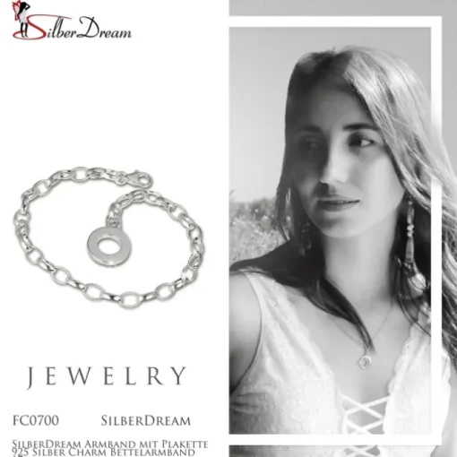 SilberDream Armband mit Plakette 925 Silber Charm Bettelarmband 17cm FC0700