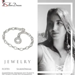 SilberDream Armband mit Plakette 925 Silber Charm Bettelarmband 18cm FC0701