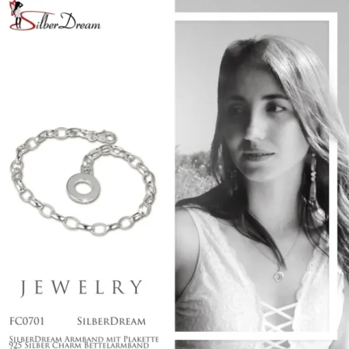 SilberDream Armband mit Plakette 925 Silber Charm Bettelarmband 18cm FC0701