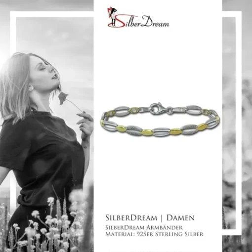 SilberDream Armband Oval 925 Silber vergoldet Zirkonia Damen 18,5cm SDA4800T