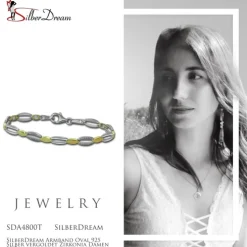 SilberDream Armband Oval 925 Silber vergoldet Zirkonia Damen 18,5cm SDA4800T