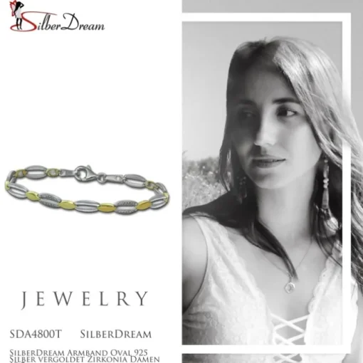 SilberDream Armband Oval 925 Silber vergoldet Zirkonia Damen 18,5cm SDA4800T