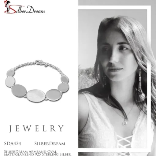 SilberDream Armband Oval matt/glänzend 925 Sterling Silber 19,5cm SDA434