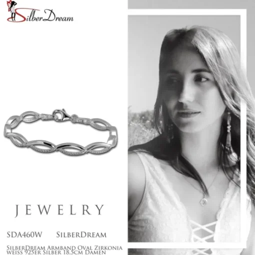 SilberDream Armband Oval Zirkonia weiß 925er Silber 18,5cm Damen SDA460W