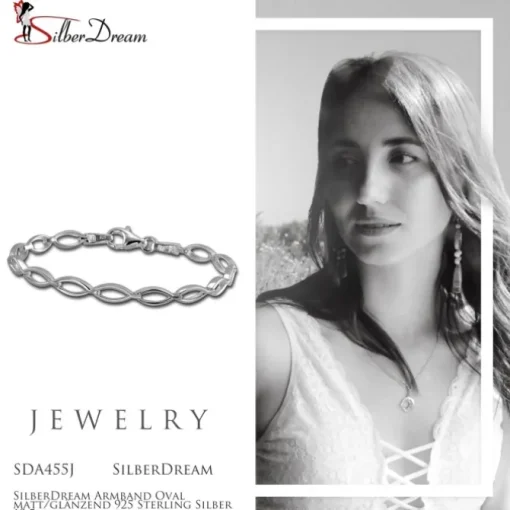 SilberDream Armband Oval matt/glänzend 925 Sterling Silber 19,5cm SDA455J