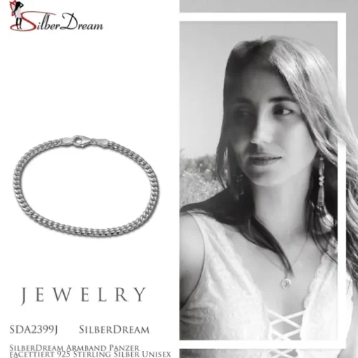 SilberDream Armband Panzer facettiert 925 Sterling Silber Unisex 19cm SDA2399J
