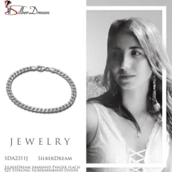 SilberDream Armband Panzer flach 925 Sterling Silberarmband Unisex 21cm SDA2311J