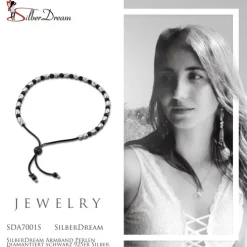 SilberDream Armband Perlen diamantiert schwarz 925er Silber Damen SDA7001S