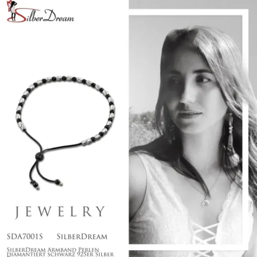 SilberDream Armband Perlen diamantiert schwarz 925er Silber Damen SDA7001S