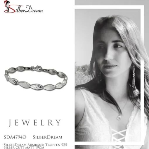 SilberDream Armband Tropfen 925 Silber cutt matt 19cm SDA4794O