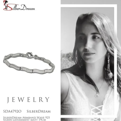 SilberDream Armband Wave 925 Silber gehämmert matt 19cm SDA4792O