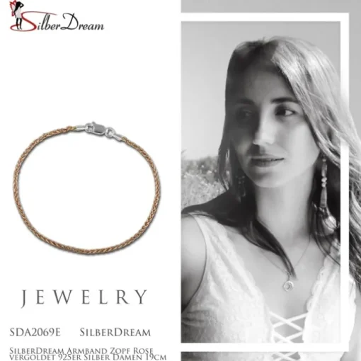 SilberDream Armband Zopf Rose vergoldet 925er Silber Damen 19cm SDA2069E