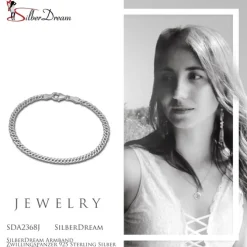 SilberDream Armband Zwillingspanzer 925 Sterling Silber Unisex 18,5cm SDA2368J
