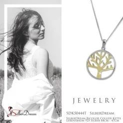 SilberDream Bicolor Collier Kette Lebensbaum 925 Silber 44cm - 47cm SDK50444T