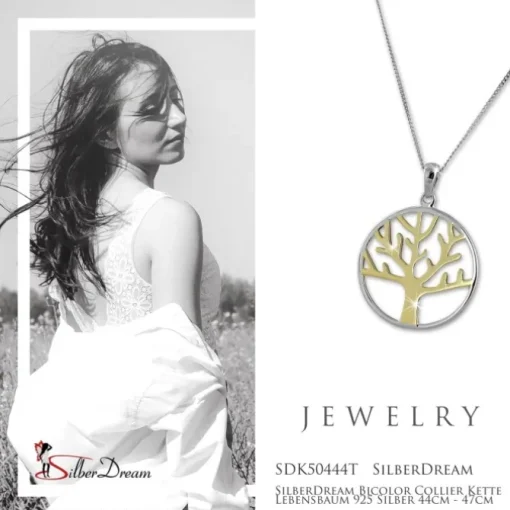 SilberDream Bicolor Collier Kette Lebensbaum 925 Silber 44cm - 47cm SDK50444T