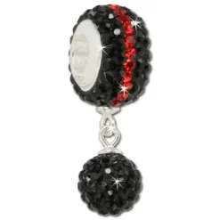 SilberDream Bommel-Bead Glitzer Kristalle schwarz 925 Silber GSB402