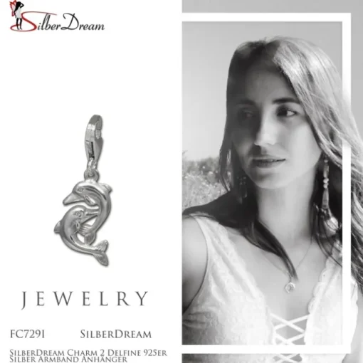 SilberDream Charm 2 Delfine 925er Silber Armband Anhänger FC729I