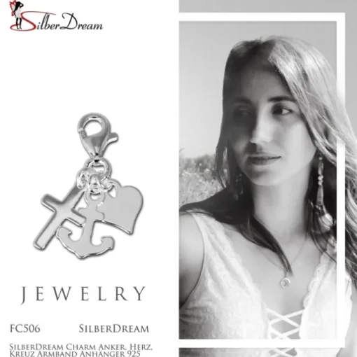 SilberDream Charm Anker, Herz, Kreuz Armband Anhänger 925 FC506