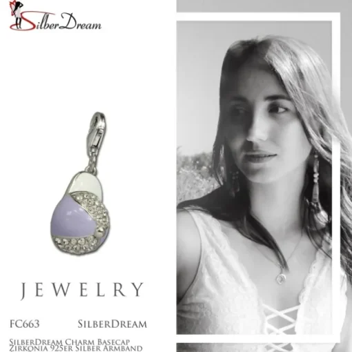 SilberDream Charm Basecap Zirkonia 925er Silber Armband Anhänger FC663