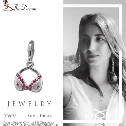 SilberDream Charm BH Zirkonia rosa 925 Silber Armband Anhänger FC863A