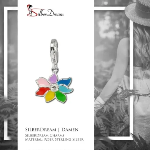 SilberDream Charm Blume bunt Armband Anhänger 925 Silber FC252W