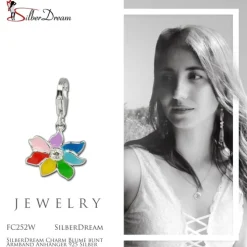SilberDream Charm Blume bunt Armband Anhänger 925 Silber FC252W
