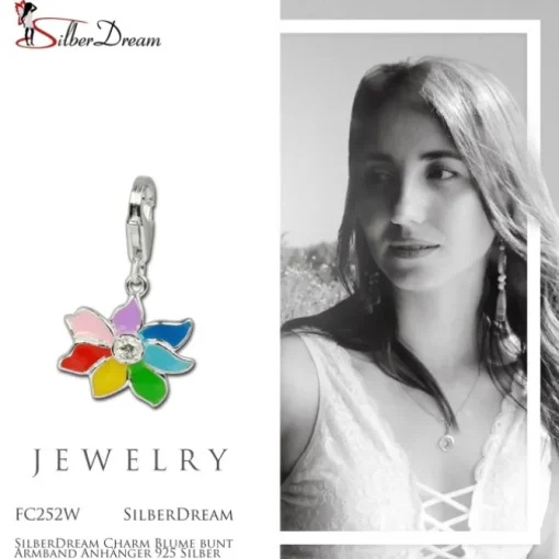 SilberDream Charm Blume bunt Armband Anhänger 925 Silber FC252W