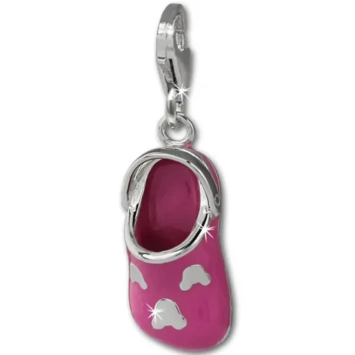 SilberDream Charm Clog Schlappen pink 925 Silber Armband Anhänger FC871P