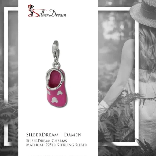 SilberDream Charm Clog Schlappen pink 925 Silber Armband Anhänger FC871P