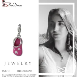 SilberDream Charm Clog Schlappen pink 925 Silber Armband Anhänger FC871P