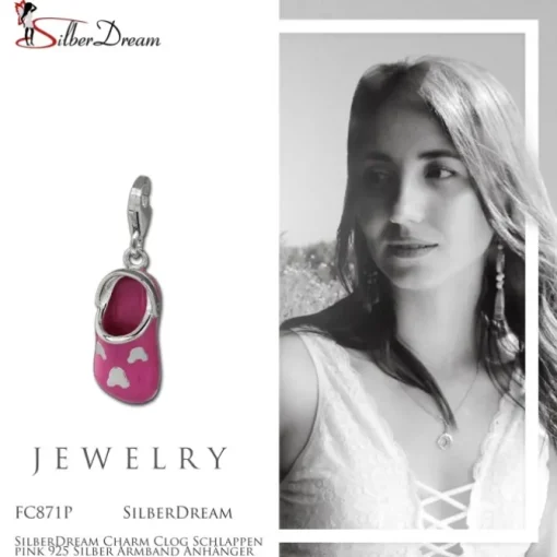SilberDream Charm Clog Schlappen pink 925 Silber Armband Anhänger FC871P