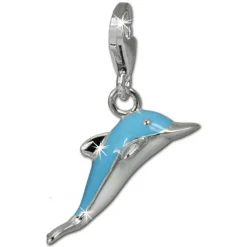 SilberDream Charm Delfin hellblau 925er Armband Anhänger FC831H