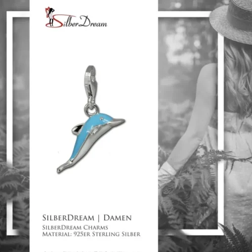 SilberDream Charm Delfin hellblau 925er Armband Anhänger FC831H