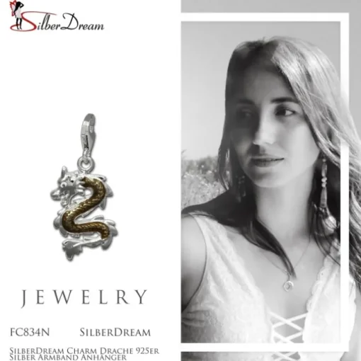 SilberDream Charm Drache 925er Silber Armband Anhänger FC834N