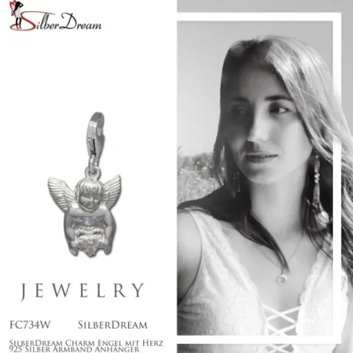 SilberDream Charm Engel mit Herz 925 Silber Armband Anhänger FC734W