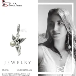 SilberDream Charm Engel mit Perlen-Trompete 925 Armband Anhänger FC696