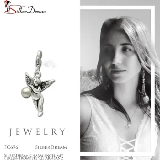 SilberDream Charm Engel mit Perlen-Trompete 925 Armband Anhänger FC696