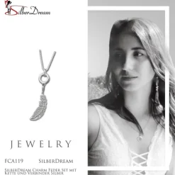 SilberDream Charm Feder Set mit Kette und Verbinder Silber FCA119