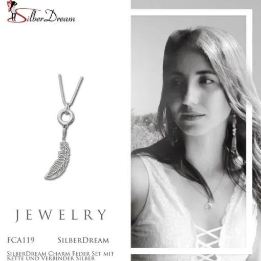 SilberDream Charm Feder Set mit Kette und Verbinder Silber FCA119