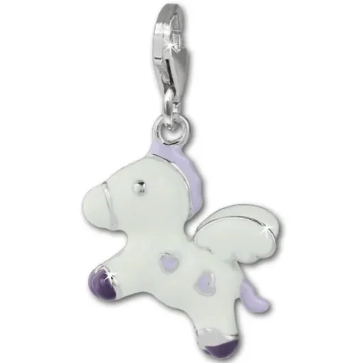 SilberDream Charm fliegendes Pony weiß 925 Silber Armband Anhänger FC869W