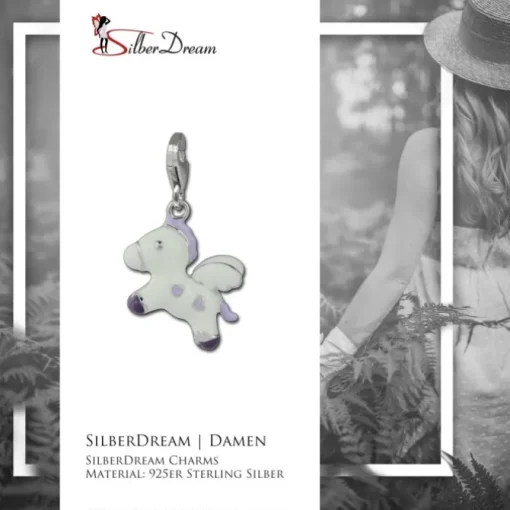 SilberDream Charm fliegendes Pony weiß 925 Silber Armband Anhänger FC869W