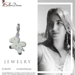 SilberDream Charm fliegendes Pony weiß 925 Silber Armband Anhänger FC869W