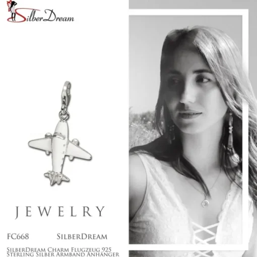 SilberDream Charm Flugzeug 925 Sterling Silber Armband Anhänger FC668