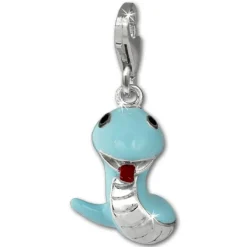 SilberDream Charm funny Snake hellblau 925 Silber Armband Anhänger FC870H