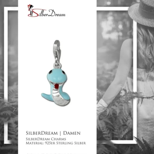 SilberDream Charm funny Snake hellblau 925 Silber Armband Anhänger FC870H