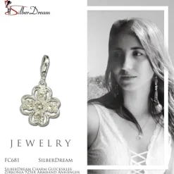 SilberDream Charm Glücksklee Zirkonia 925er Armband Anhänger FC681