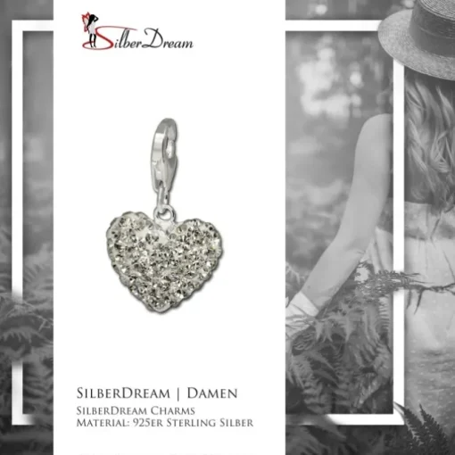 SilberDream Charm Glitzer Herz weiß Zirkonias 925 GSC216W