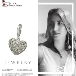 SilberDream Charm Glitzer Herz weiß Zirkonias 925 GSC216W