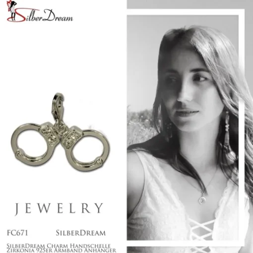 SilberDream Charm Handschelle Zirkonia 925er Armband Anhänger FC671
