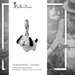 SilberDream Charm Hündchen weiß 925er Armband Anhänger FC886W